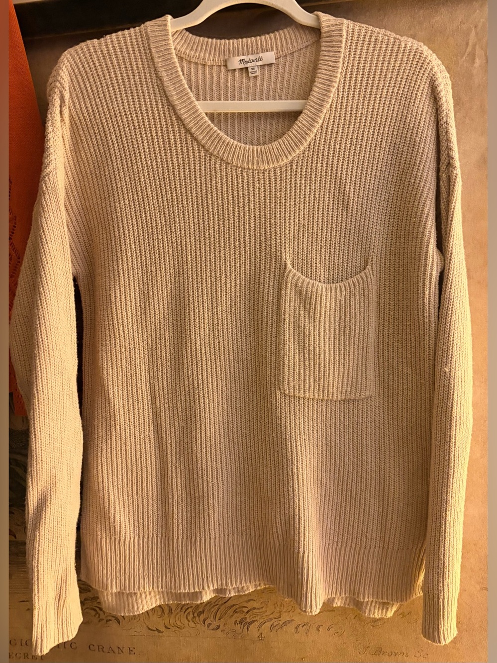 * Madewell Ribbed Crewneck Oversized Sweater in Light Tan *